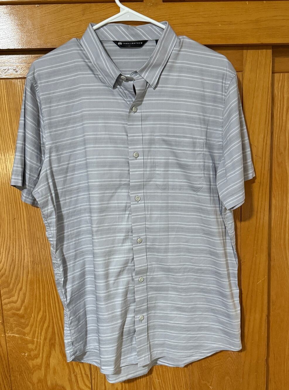 TravisMathew Grey/White Striped Button Up Shirt Men's M